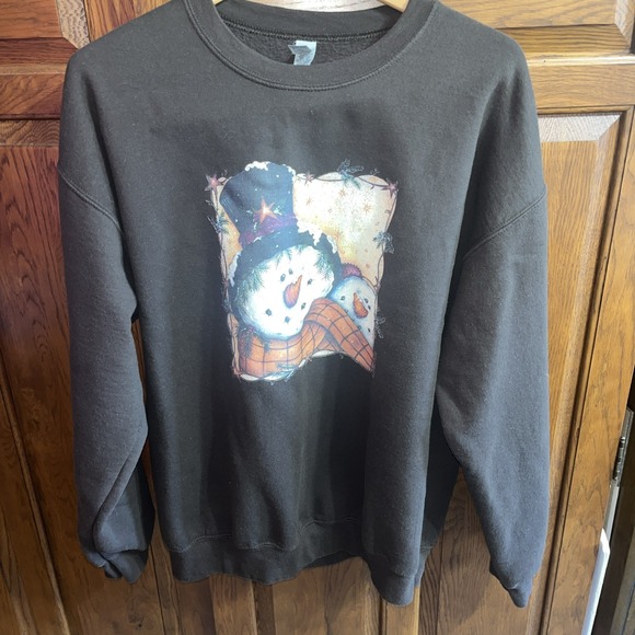 Vintage Gildan Snowman Christmas Winter Brown Sweatshirt Size Large - Picture 1 of 5